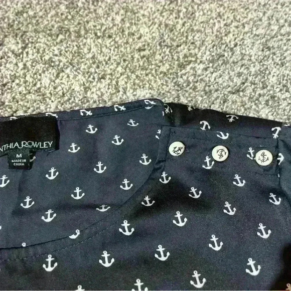 Cynthia Rowley M Anchor Print Blouse Button Shoulder Long Sleeve Top - Picture 3 of 10